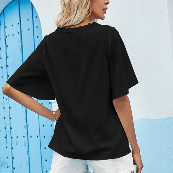 Boho White Floral lace butterfly Short Sleeve Top - Picture 3 of 9